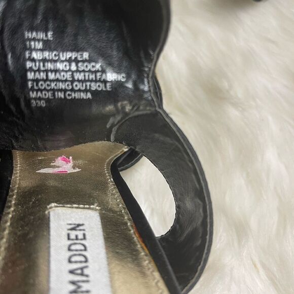 Steve Madden black satin fabric& gold tone studded ankle strap sandals SZ11 - Picture 13 of 13